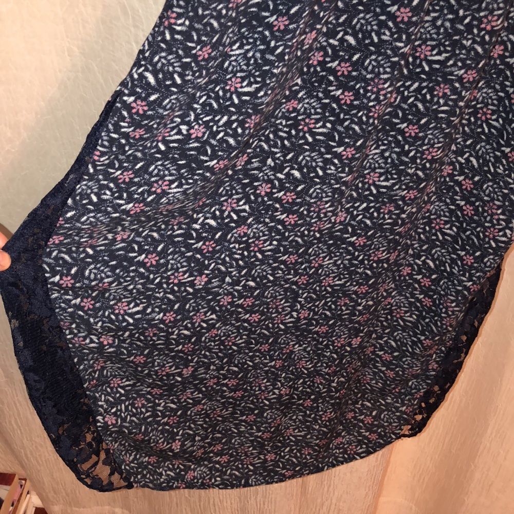 abercrombie 12 Floral Navy Coral White Sleeveless High Low Maxi Dress Lace - Picture 11 of 11